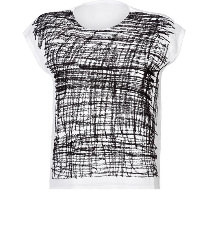 Maison Martin Margiela Cap Sleeve Top With Knit Detail In White/black