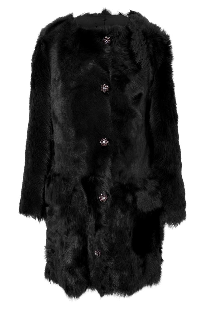 Simone Rocha Simone Rocha Collarless Fur Coat - Black