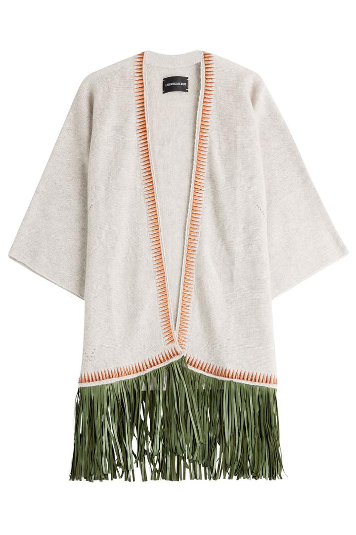 Zadig & Voltaire Zadig & Voltaire Cashmere Cardigan With Leather Fringe - Grey