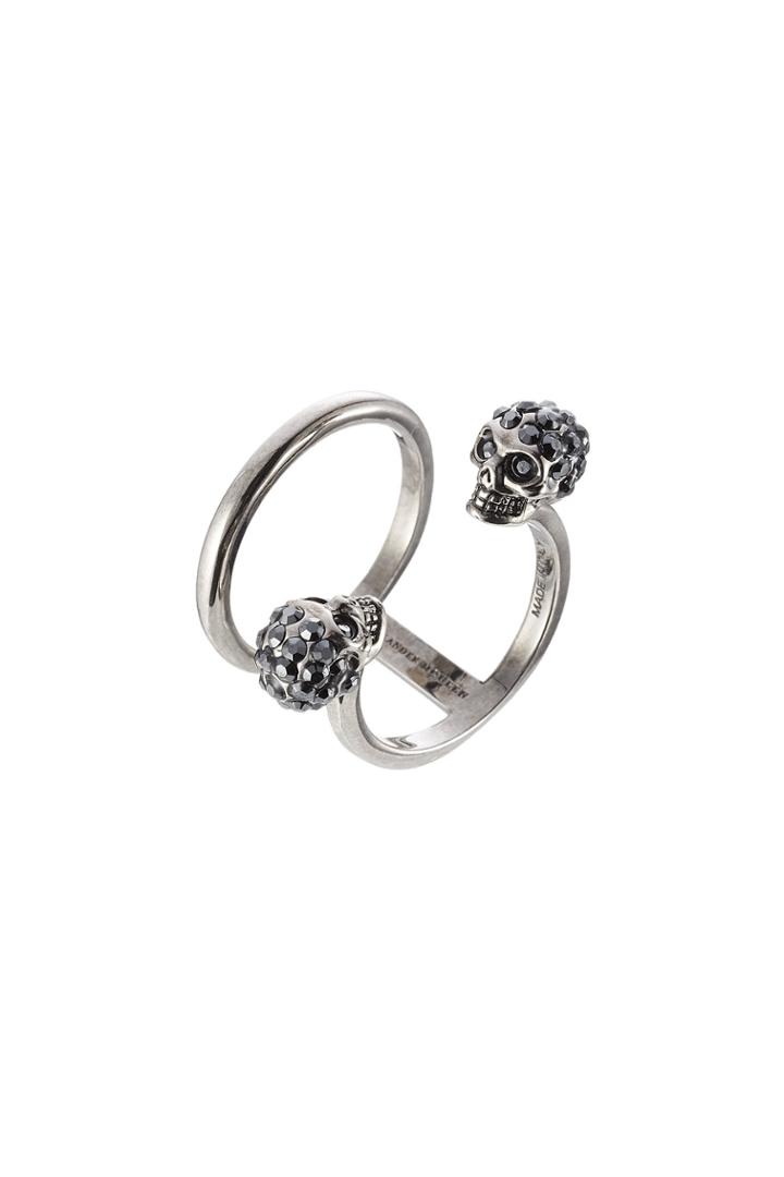 Alexander Mcqueen Alexander Mcqueen Ring With Crystal Embellished Skulls