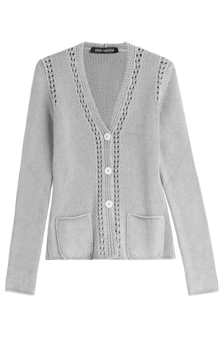 Iris Von Arnim Iris Von Arnim Kaschmir-cardigan Mit Lochstrick-muster - Grey