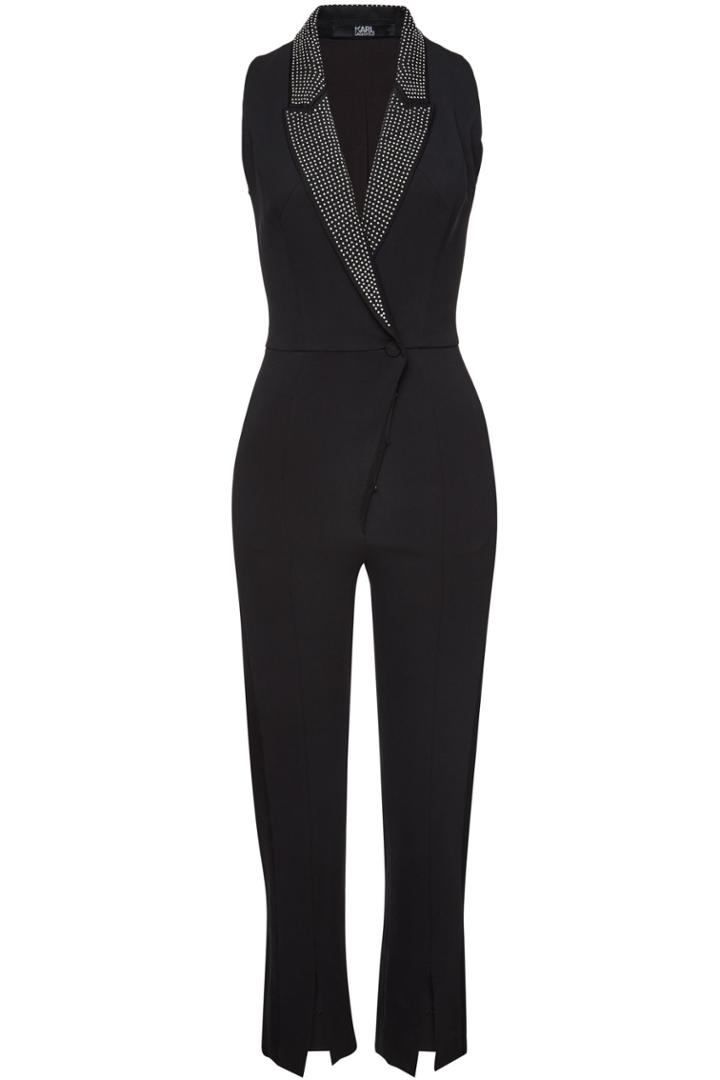 Karl Lagerfeld Karl Lagerfeld Crepe Jumpsuit With Embellished Lapels