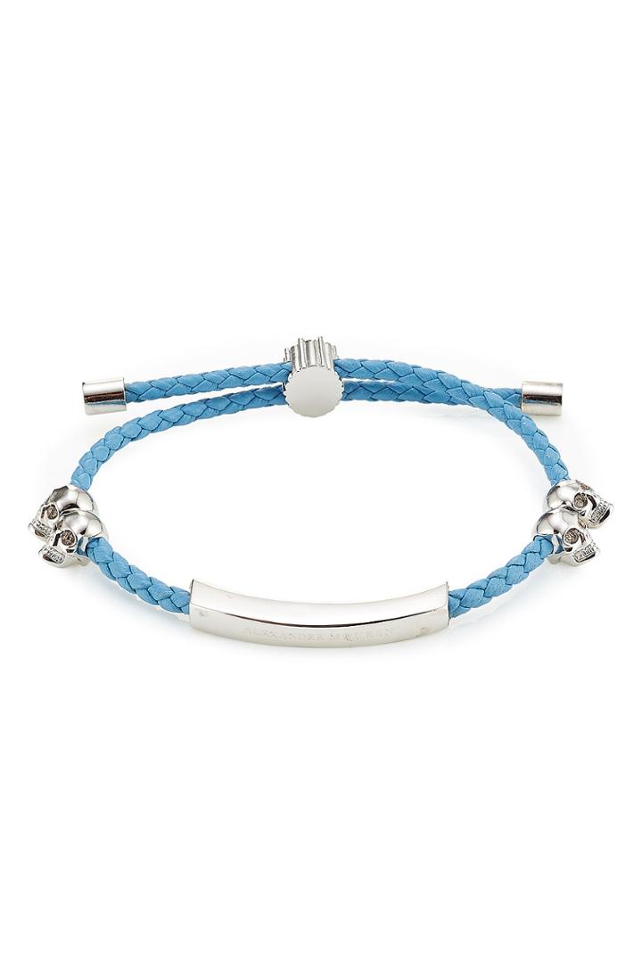Alexander Mcqueen Alexander Mcqueen Leather Bracelet With Skull Motifs - Blue