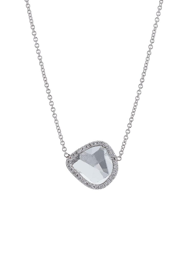 Susan Foster Susan Foster 14k White Gold Diamond Slice Necklace With Pave Diamonds - Silver