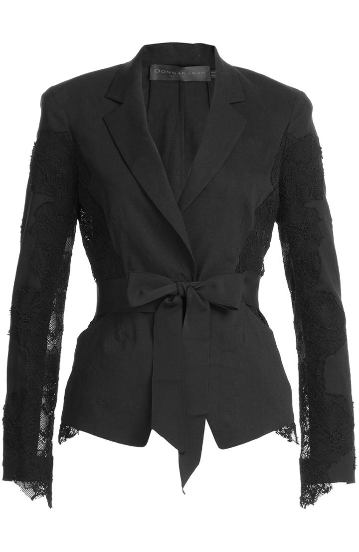 Donna Karan New York Linen-blend Blazer With Lace Insets