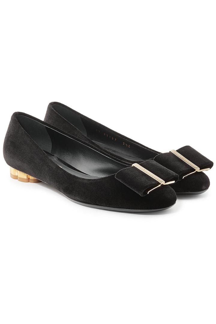 Salvatore Ferragamo Salvatore Ferragamo Velvet Ballerinas With Scalloped Heel