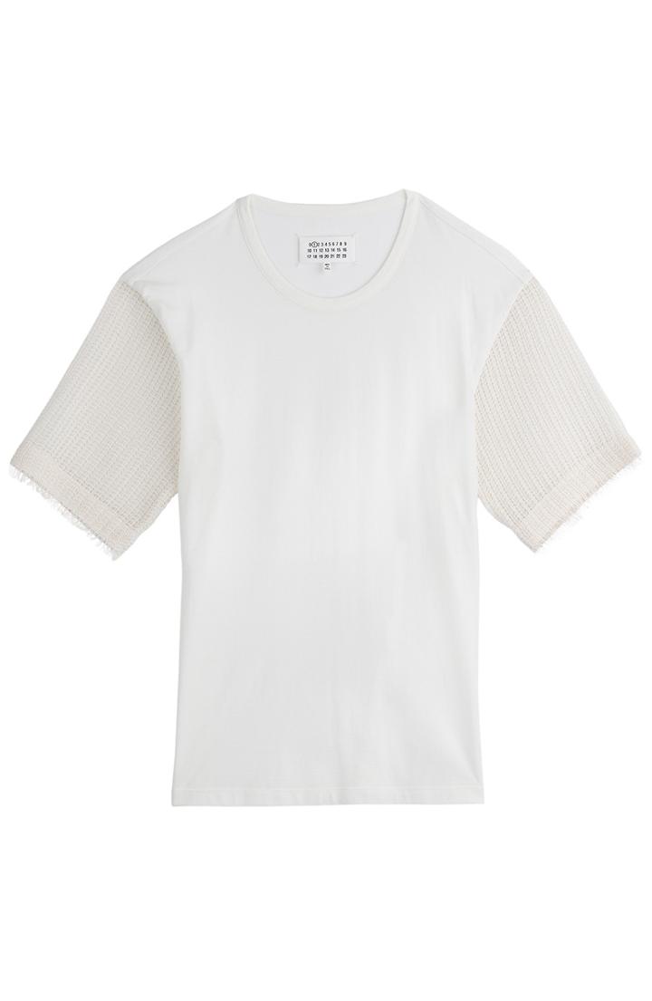 Maison Margiela Cotton T-shirt With Contrast Tweed Sleeves