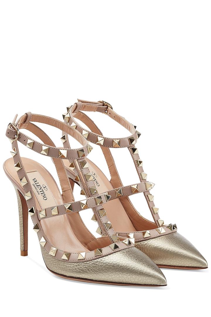 Valentino Valentino Metallic Leather Rockstud Heels - Gold