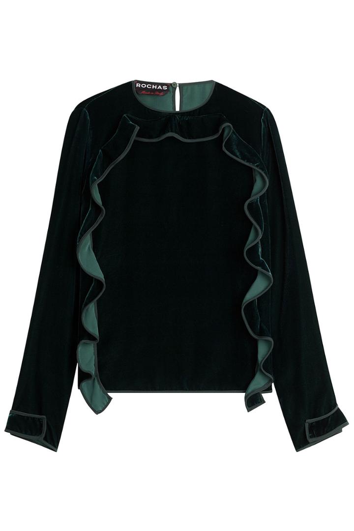 Rochas Rochas Velvet Top With Ruffles - Green