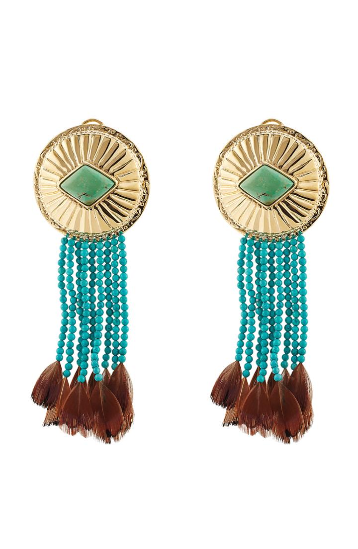Aur Lie Bidermann Navajo Earrings With Turquoise And Pheasant Feathers