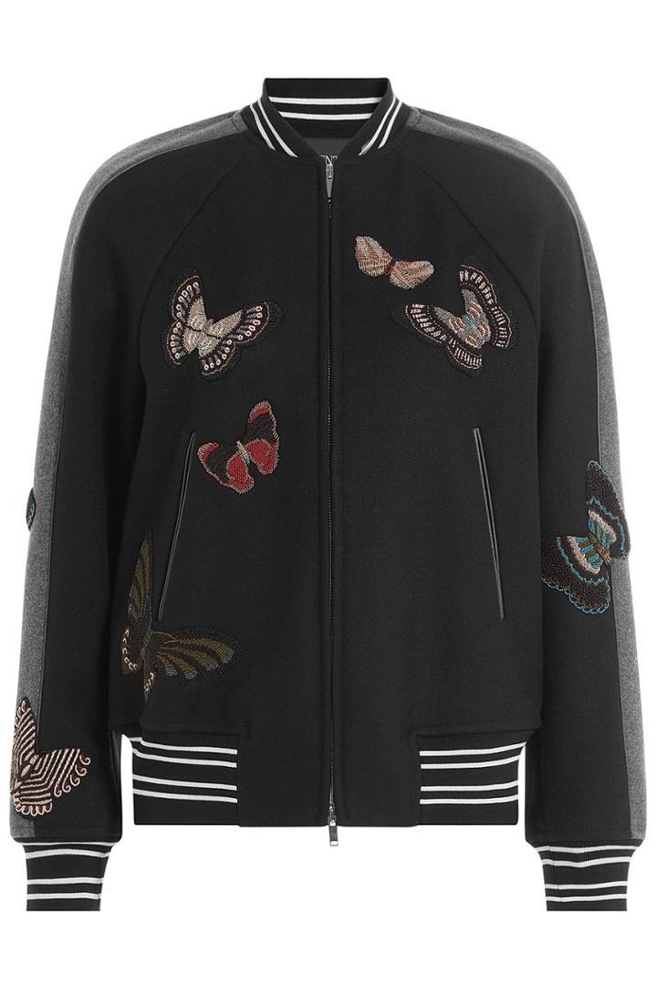 Valentino Valentino Virgin Wool Bomber Jacket With Bead Embellishment
