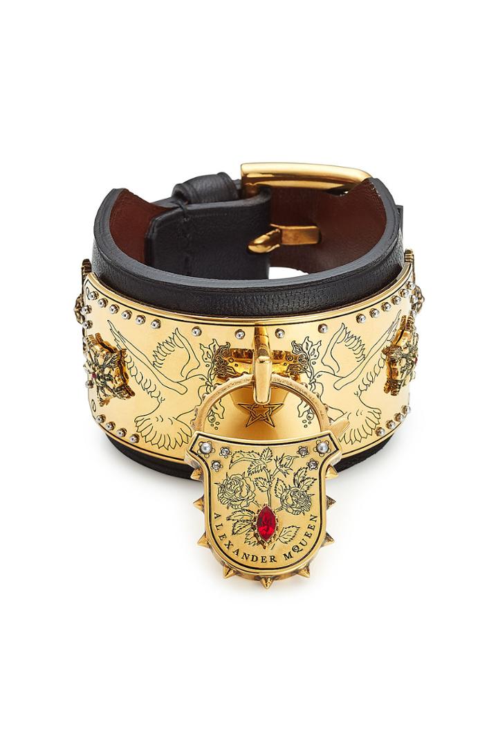 Alexander Mcqueen Alexander Mcqueen Padlock Embellished Leather Cuff