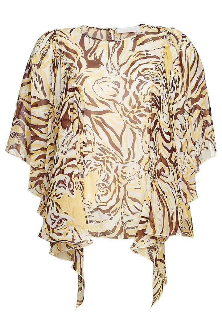 See By Chloé See By Chloé Silk Tiger Print Draped Sleeve Blouse