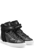 Pierre Hardy Leather High Top Sneakers With Shearling