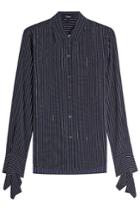 Theory Theory Striped Silk Blouse With Bow Cuffs