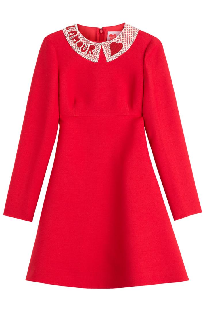 Valentino Valentino Lamour Embellished Wool-silk Dress - Red