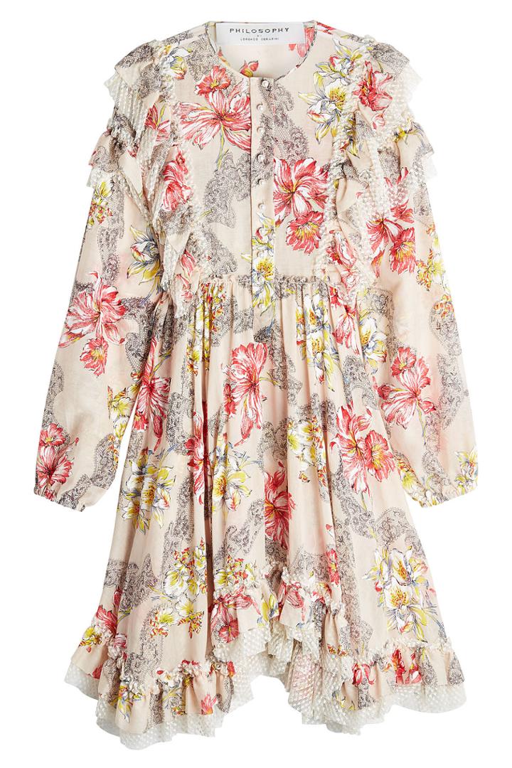 Philosophy Di Lorenzo Serafini Philosophy Di Lorenzo Serafini Printed Cotton Dress With Ruffles And Lace