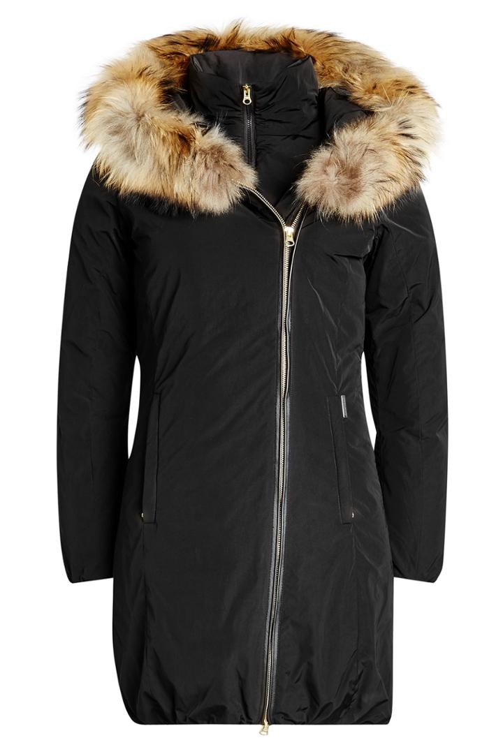 Woolrich Woolrich Layered Down Coat With Fur-trimmed Hood - Black