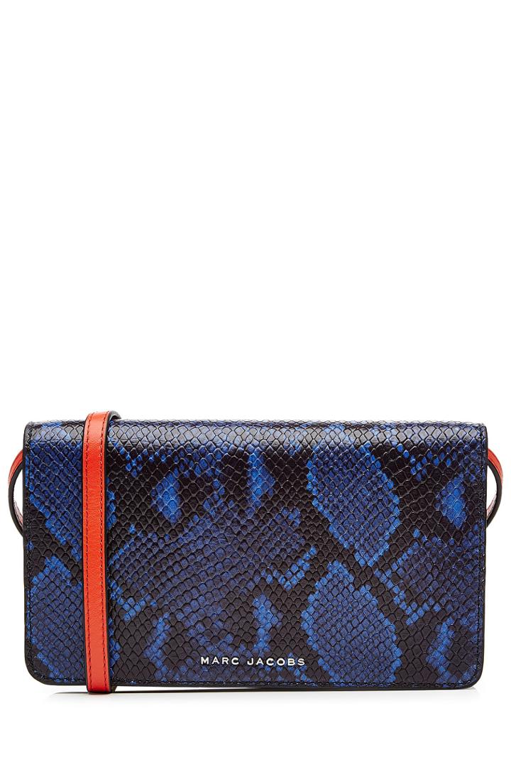 Marc Jacobs Marc Jacobs Snake Print Leather Wallet With Shoulder Strap - Blue