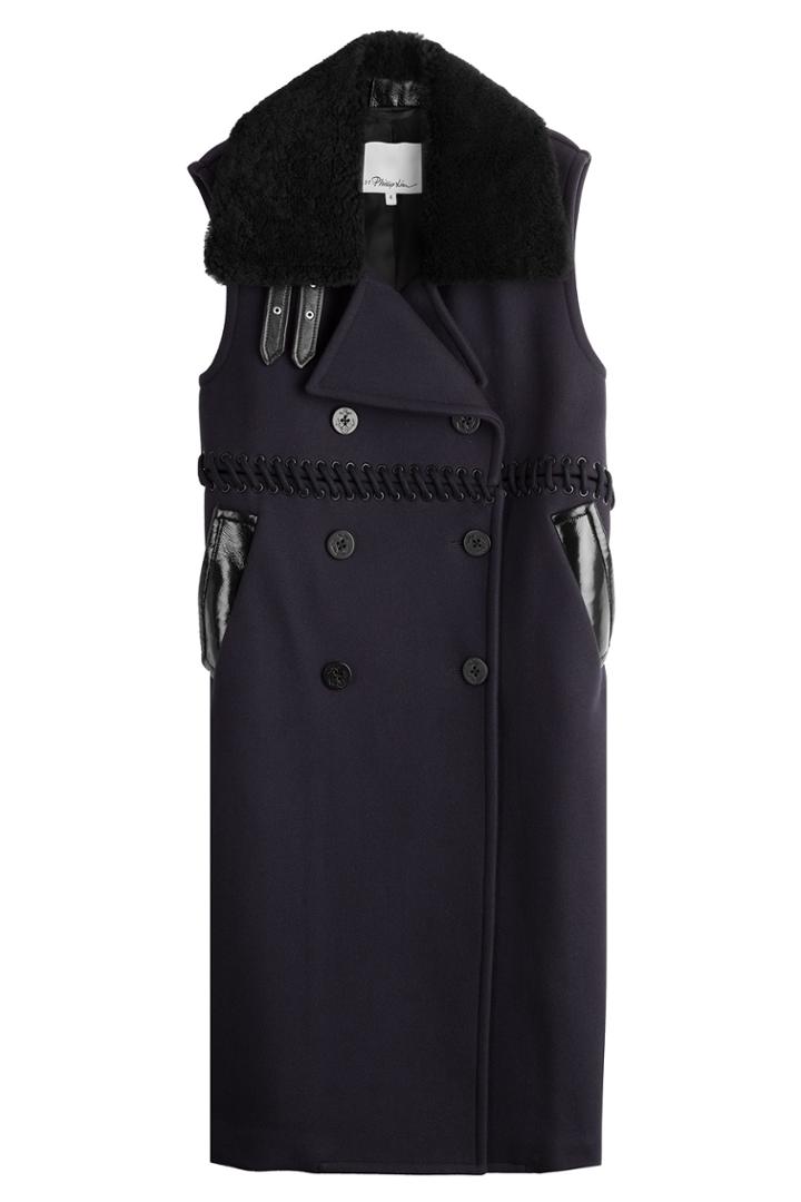 3.1 Phillip Lim 3.1 Phillip Lim Sleeveless Wool Coat With Shearling Collar - Blue