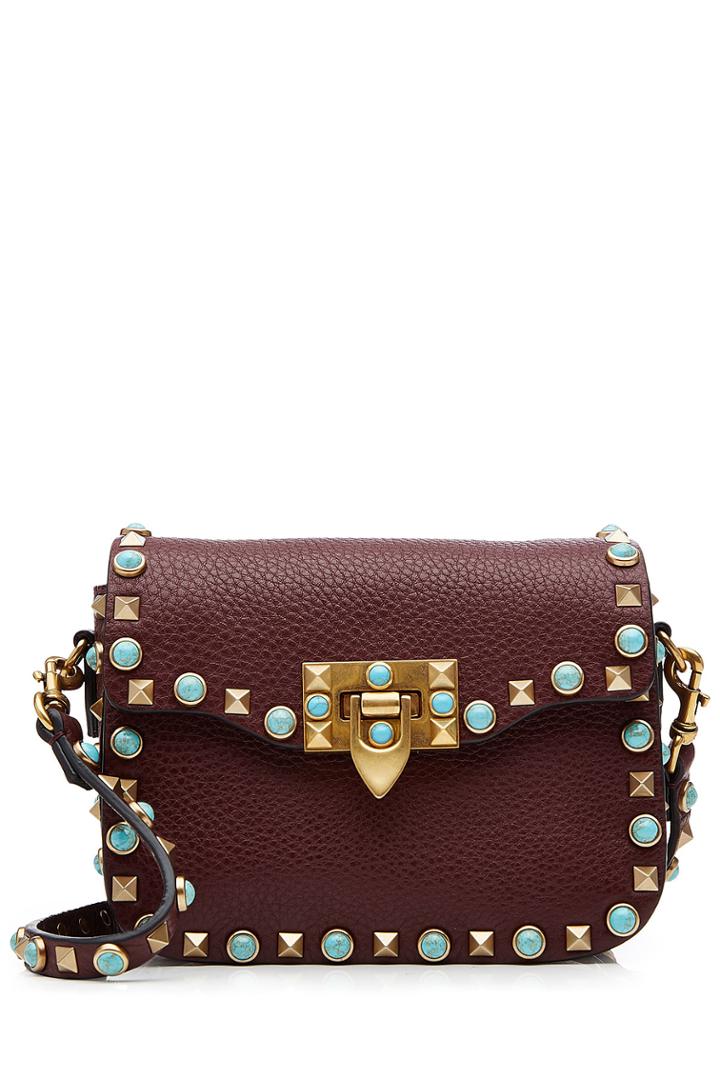 Valentino Valentino Rolling Rockstud Leather Shoulder Bag - Red