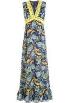 Anna Sui Anna Sui Pineapple Print Maxi Dress With Lace Crochet Trim - Multicolored