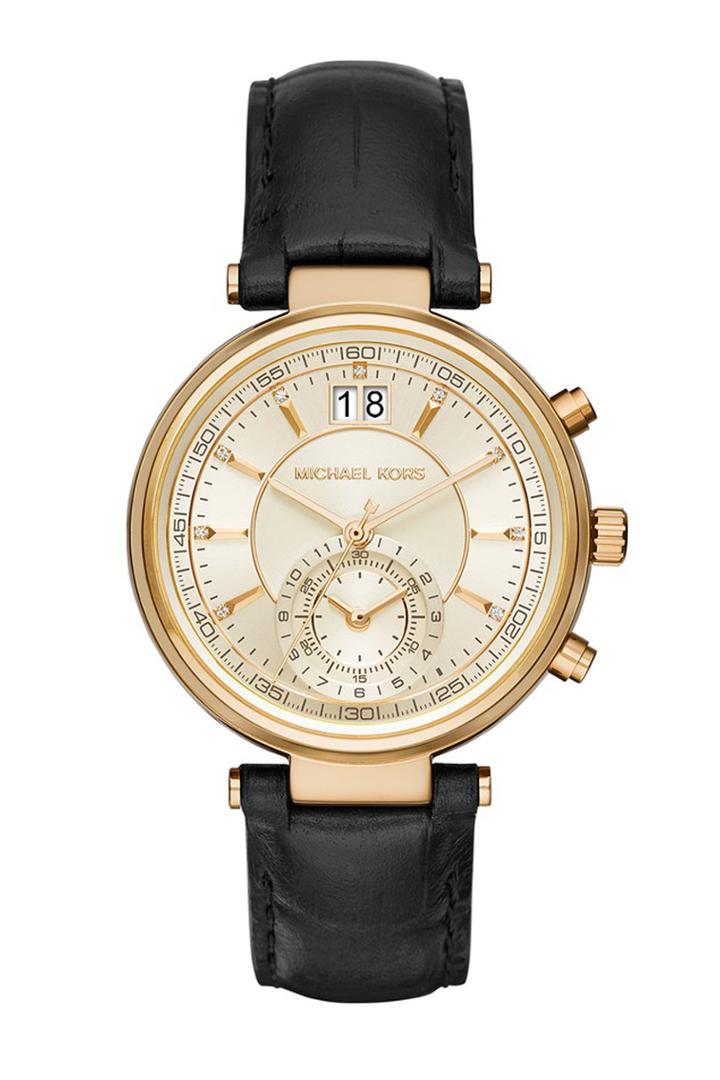 Michael Kors Michael Kors Sawyer Gold-tone And Embossed-leather Watch