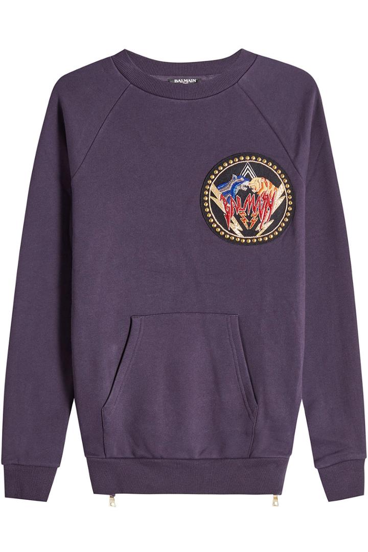 Balmain Balmain Cotton Sweatshirt With Stud Embellishment And Zippers
