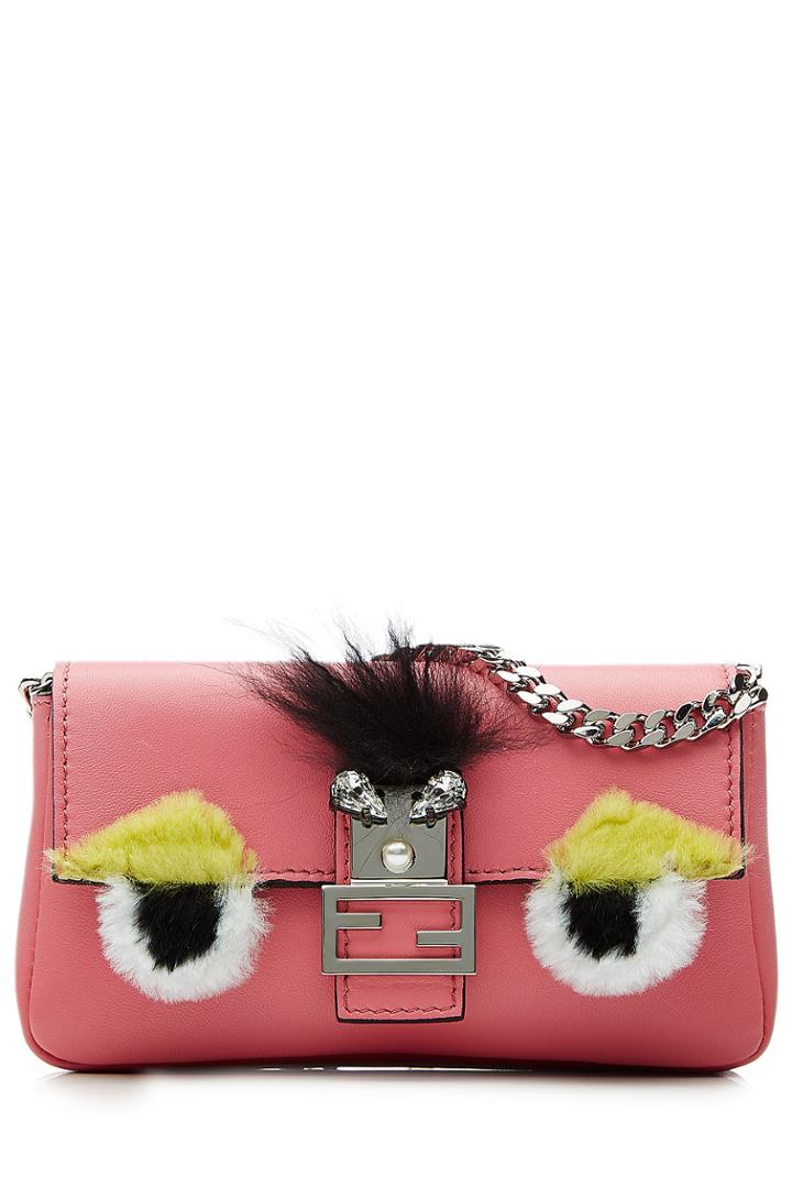 Fendi Fendi Micro Monster Leather Baguette Bag - Rose