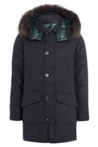 Duvetica Duvetica Down Parka With Fur Trimmed Hood - Blue