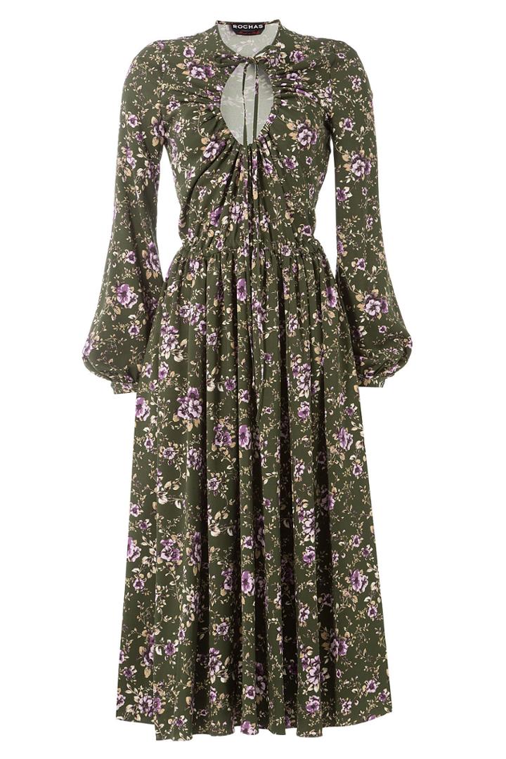Rochas Rochas Printed Midi Dress With Cut-out Front