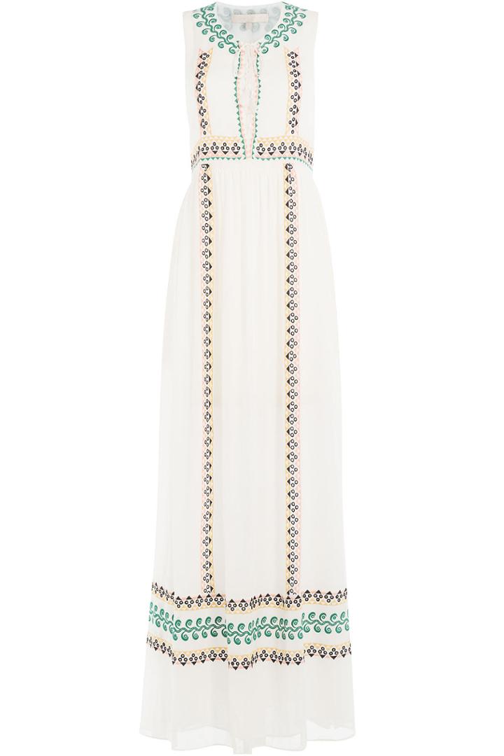 Vanessa Bruno Vanessa Bruno Embroidered Silk Maxi Dress - Beige