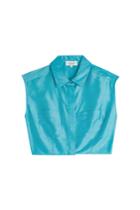 Isa Arfen Isa Arfen Cropped Silk-blend Blouse - Turquoise