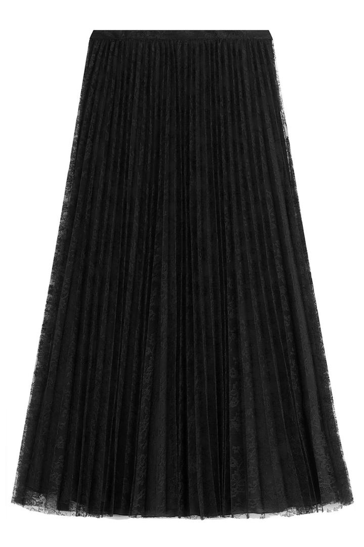 Valentino Valentino Pleated Silk Skirt With Lace