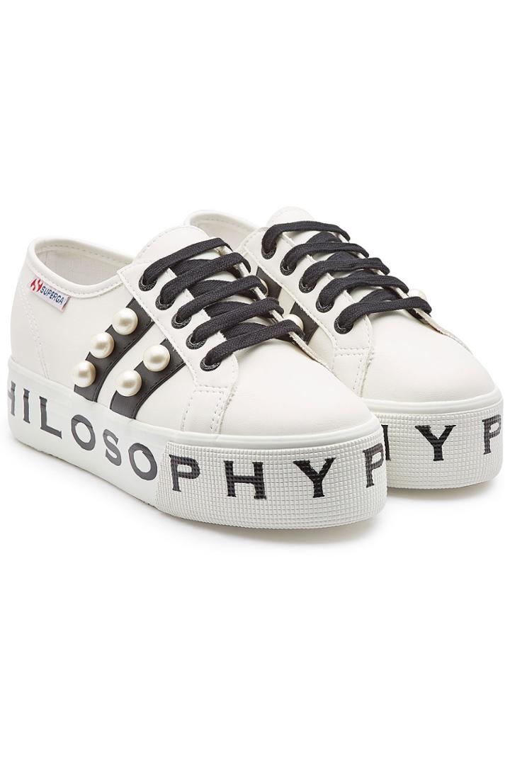 Philosophy Di Lorenzo Serafini Philosophy Di Lorenzo Serafini X Superga Leather Sneakers With Faux Pearls