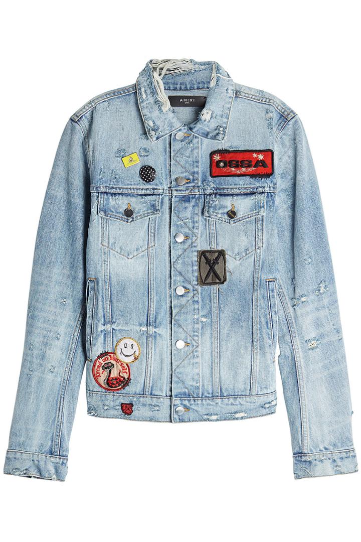 Amiri Amiri Distressed Denim Jacket With Patches