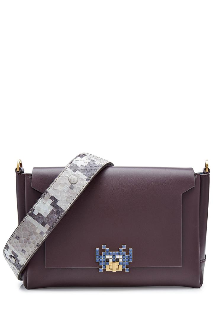 Anya Hindmarch Anya Hindmarch Space Invaders Bathurst Leather Shoulder Bag With Python - Brown