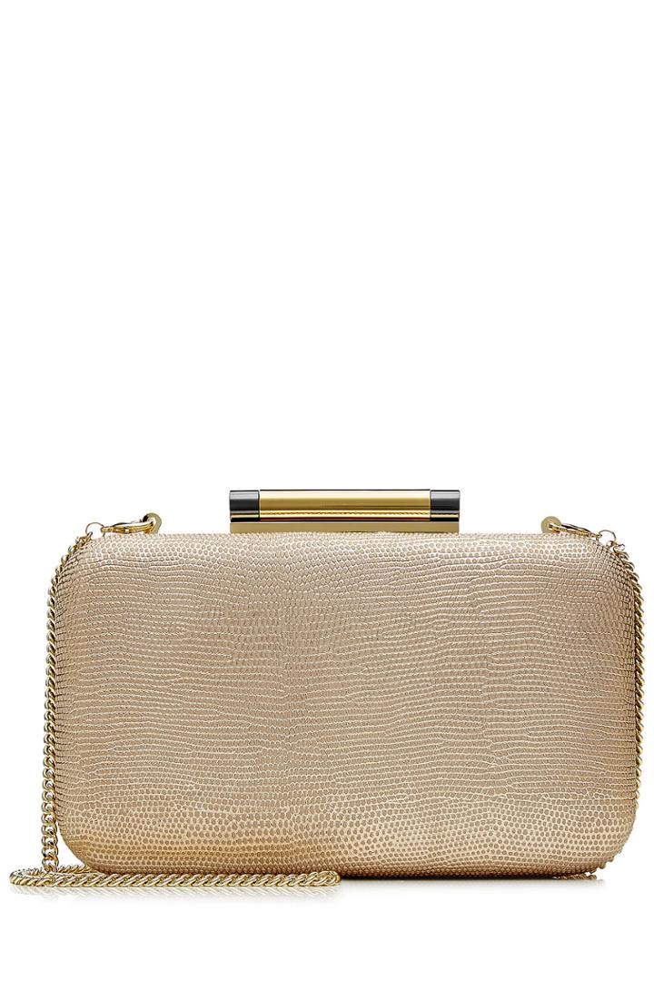Diane Von Furstenberg Diane Von Furstenberg Shimmer Lizard Embossed Leather Slim Tonda Minaudiere - Gold