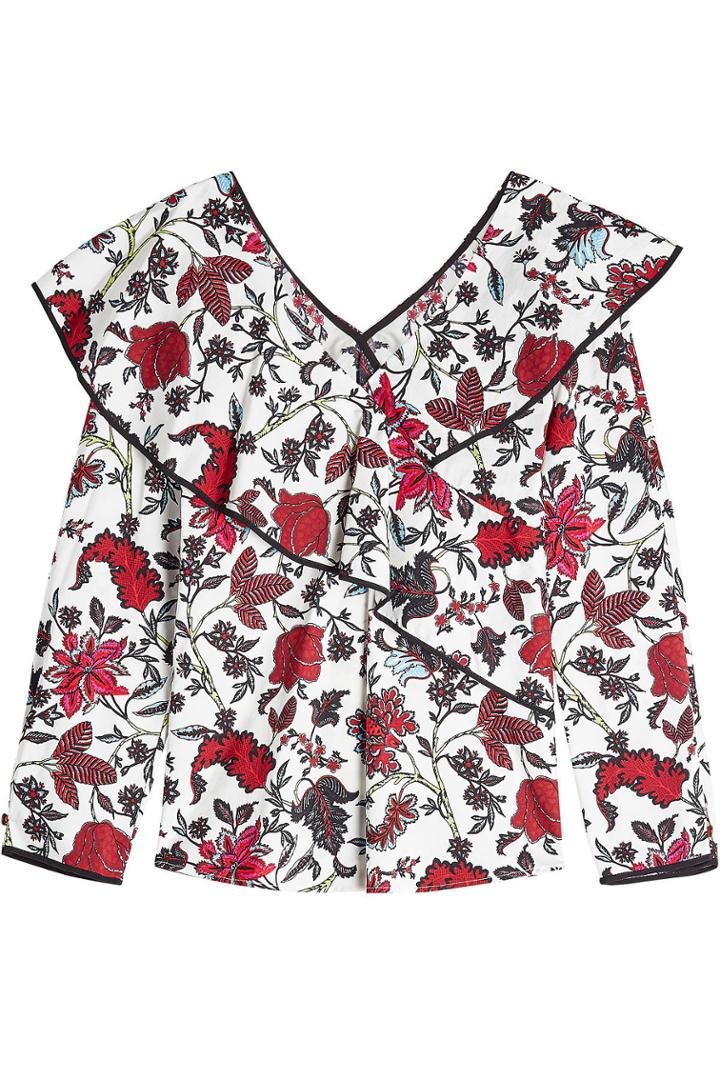 Diane Von Furstenberg Diane Von Furstenberg Printed Ruffle Blouse With Cotton