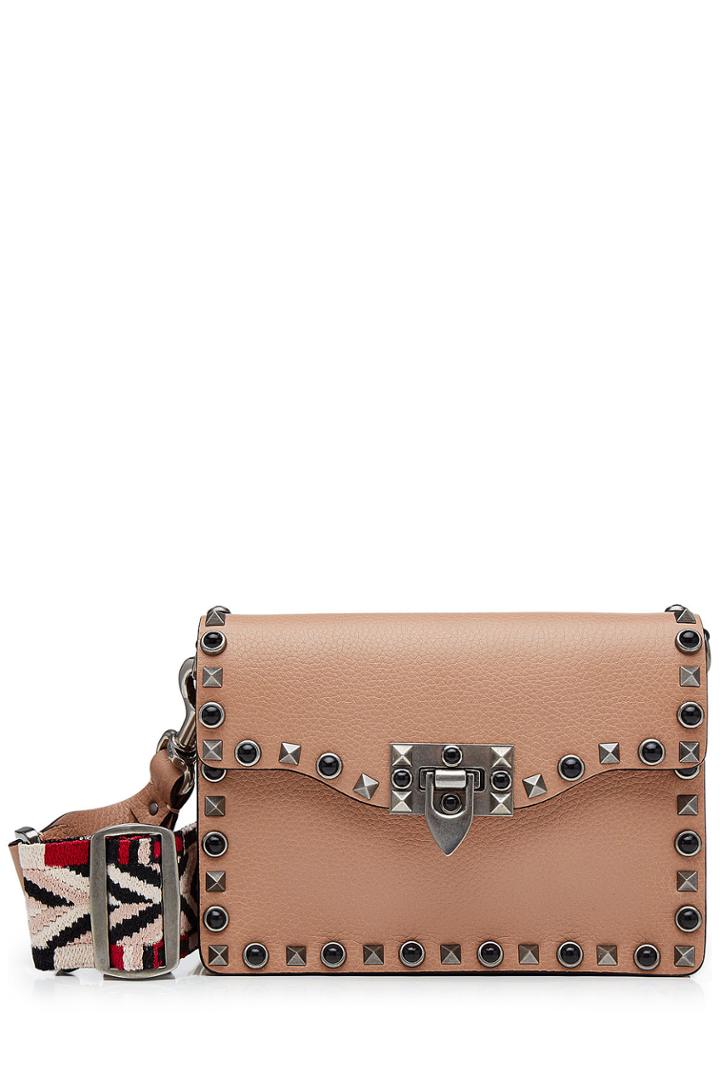 Valentino Valentino Rockstud Leather Shoulder Bag - Camel