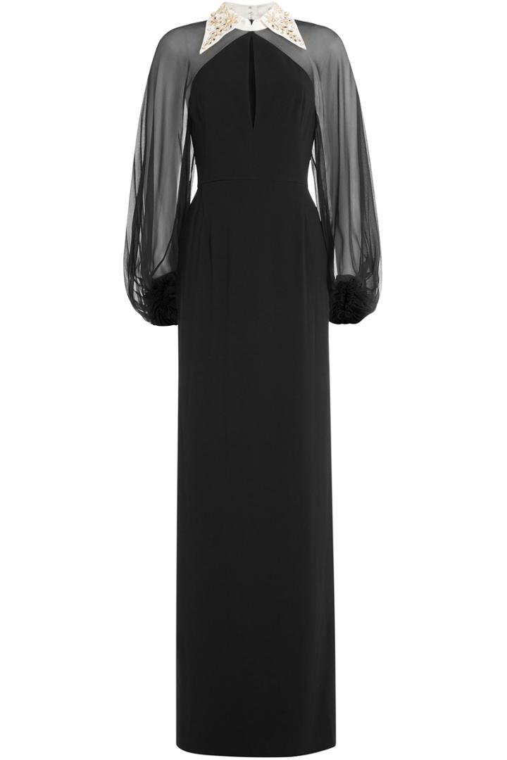Jenny Packham Jenny Packham Sheer Sleeve Evening Gown - Black