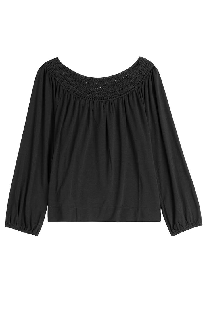 Ella Moss Ella Moss Peasant Top With Lace Crochet Trim - Black