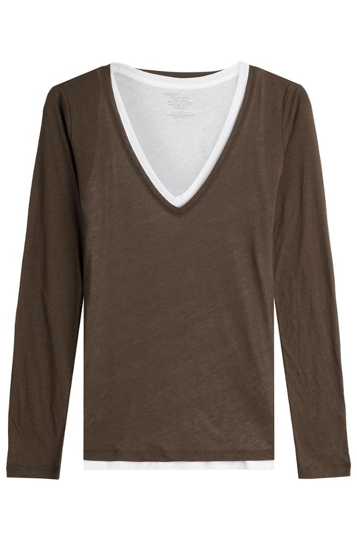 Majestic Majestic Layered Cotton Top With Cashmere - Green