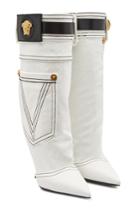 Versace Versace Denim Knee Boots With Leather