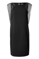 Dkny Dkny Sheer Sleeve Dress With Leather Inserts - Black
