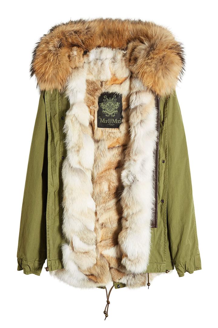 Mr & Mrs Italy Mr & Mrs Italy Army Mini Cotton Parka With Raccoon And Coyote Fur