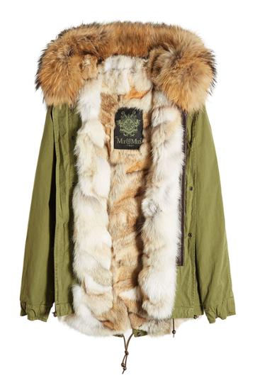Mr & Mrs Italy Mr & Mrs Italy Army Mini Cotton Parka With Raccoon And Coyote Fur