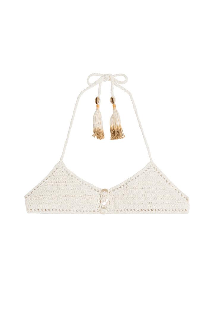 She Made Me She Made Me Crochet Knit Bikini Top - Beige