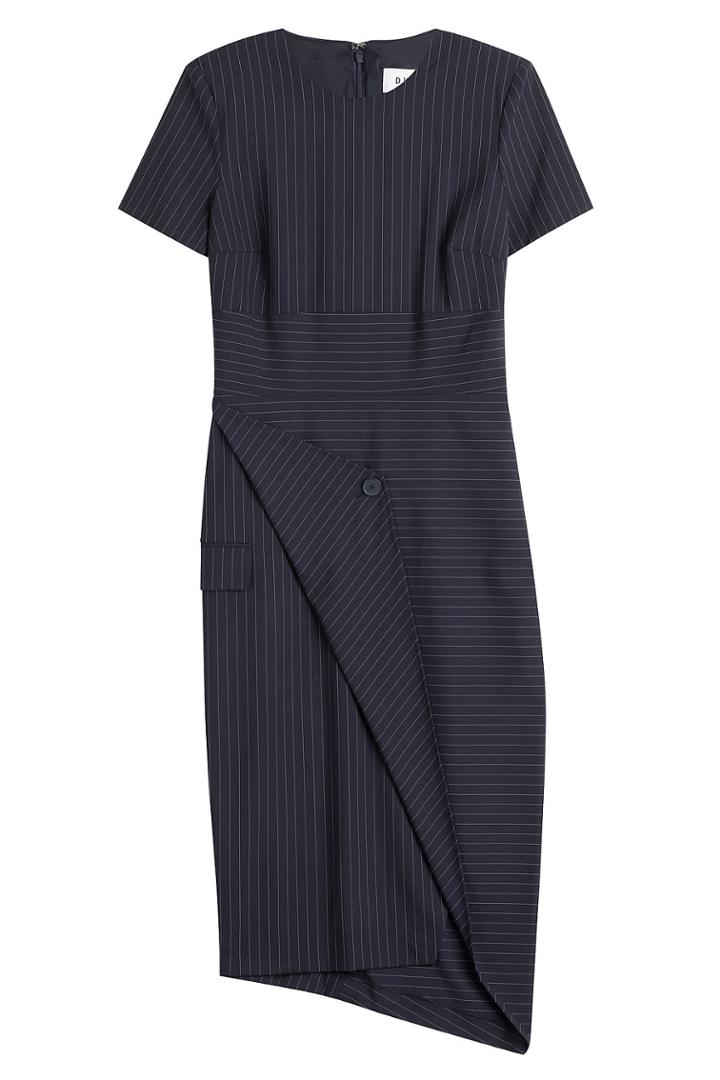Dkny Dkny Pinstriped Wool Dress - Blue