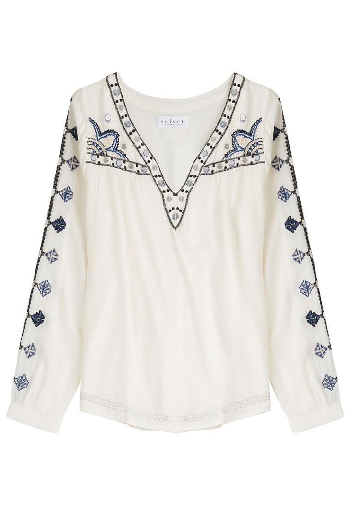 Velvet Velvet Embroidered Tunic Top - White